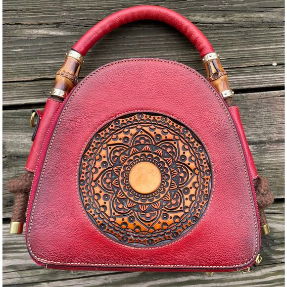 Zhuoliang Genuine Leather Retro Organizer Top Handle Satchel Totem Leather - Picture 1 of 16